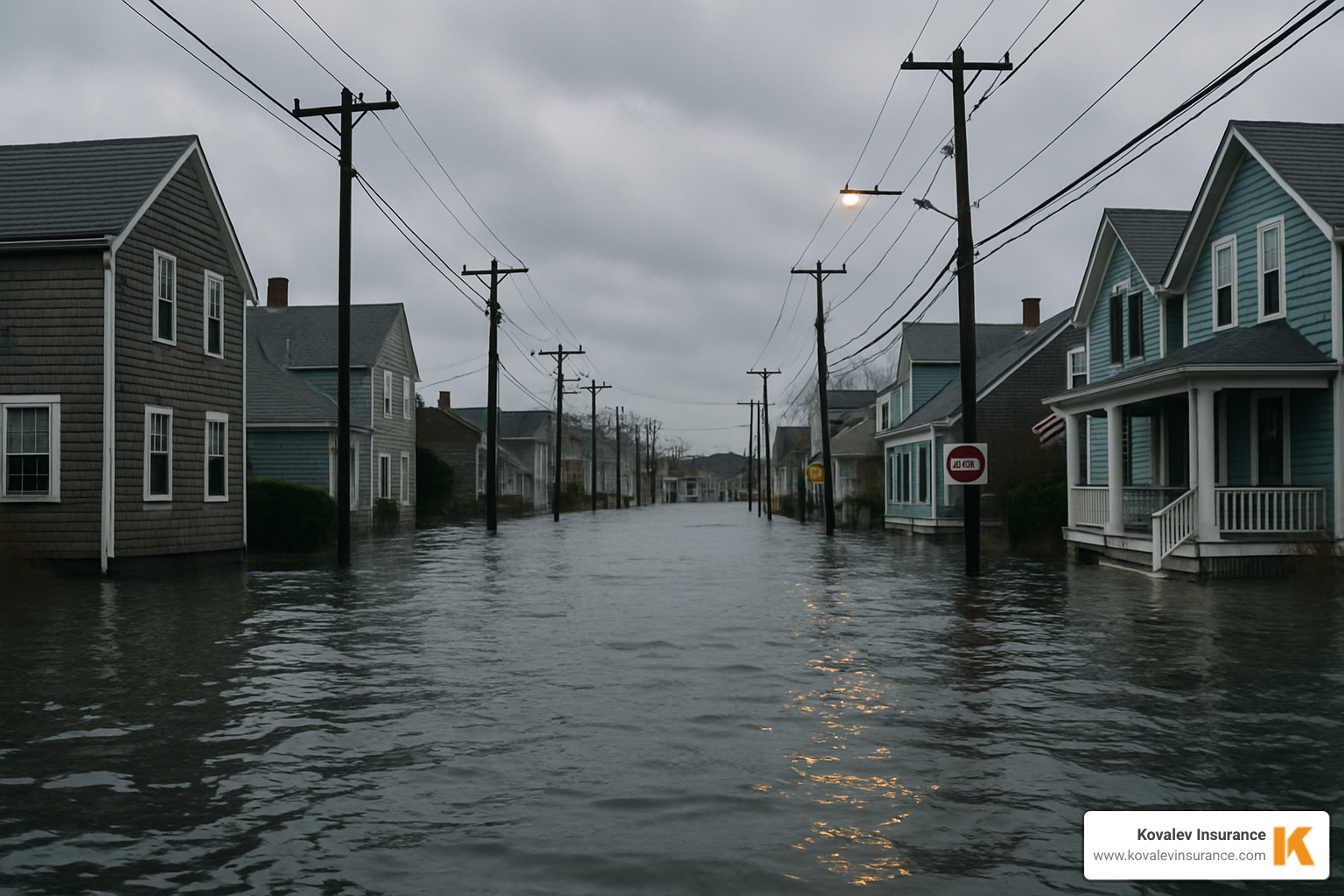 Flooded street in a coastal Massachusetts town - house insurance massachusetts Flooded street in a coastal Massachusetts town - house insurance massachusetts