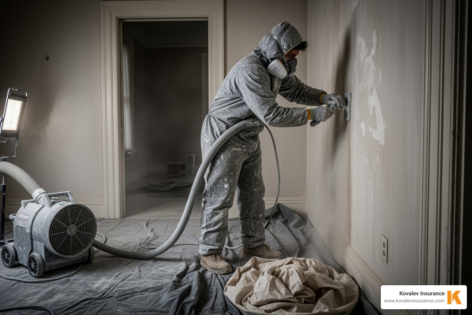 painter safely working on lead paint abatement with proper gear - insurance for painting company painter safely working on lead paint abatement with proper gear - insurance for painting company