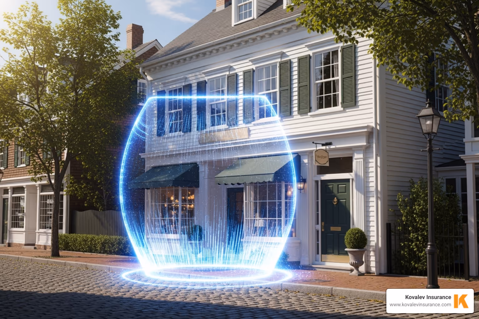 small business storefront in a New England style, with a digital shield protecting it - cyber policy definition small business storefront in a New England style, with a digital shield protecting it - cyber policy definition