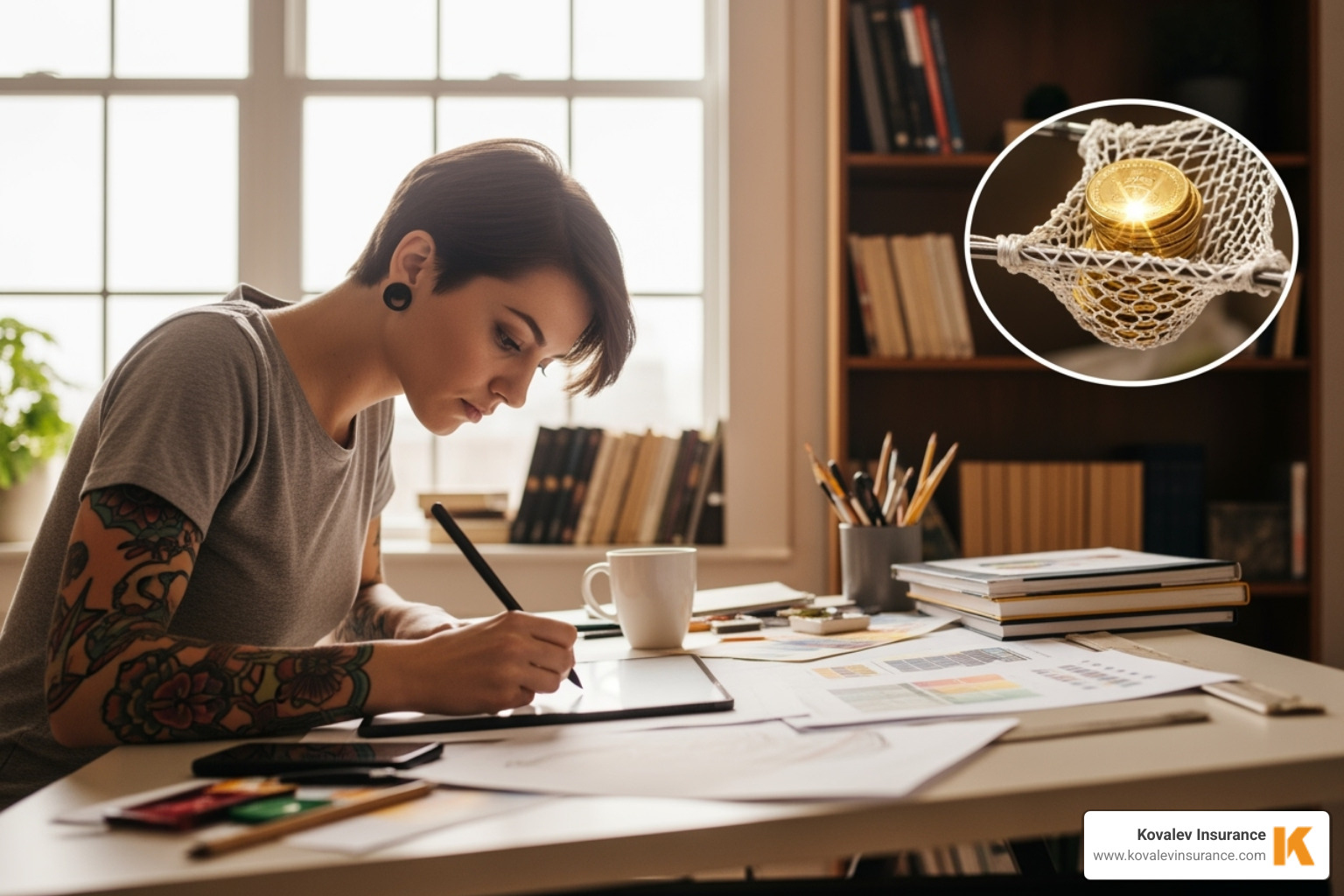 atist drawing on drafting table - artisan contracts insurance concept