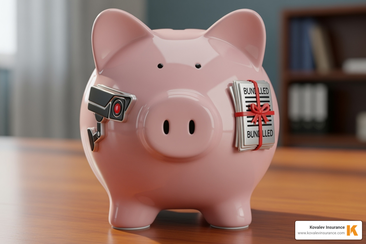 piggy bank with a security system icon and a bundled policy icon - how much is condo insurance in massachusetts