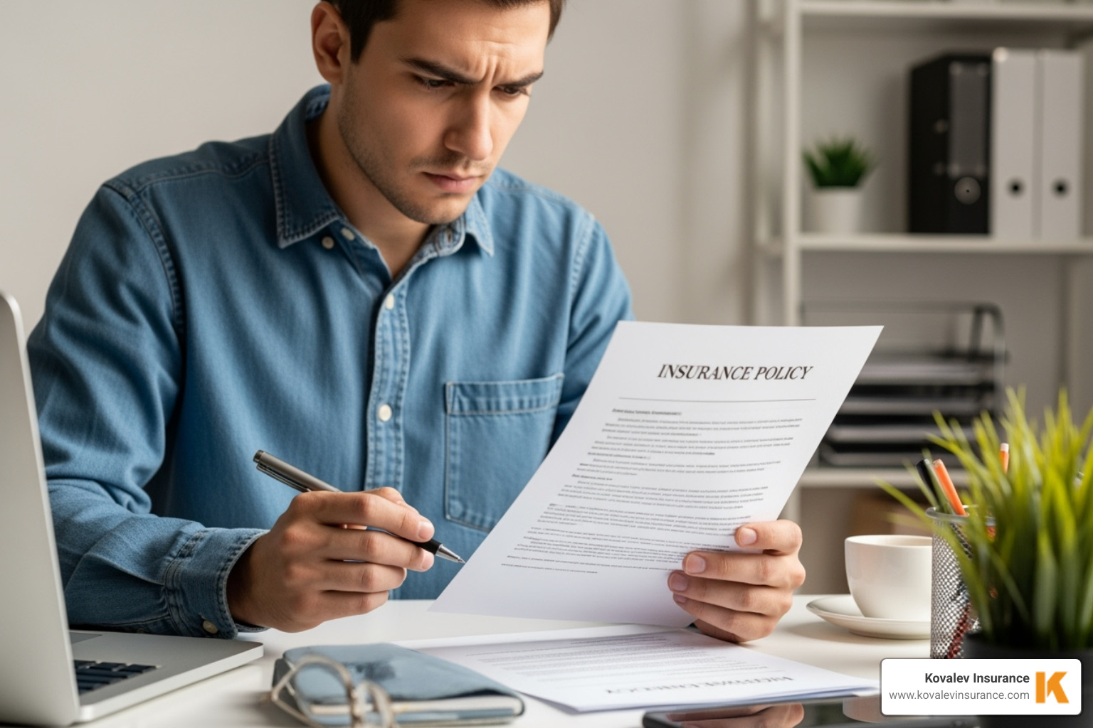 A person reviewing an insurance policy document with focus - income protection for self employed contractors