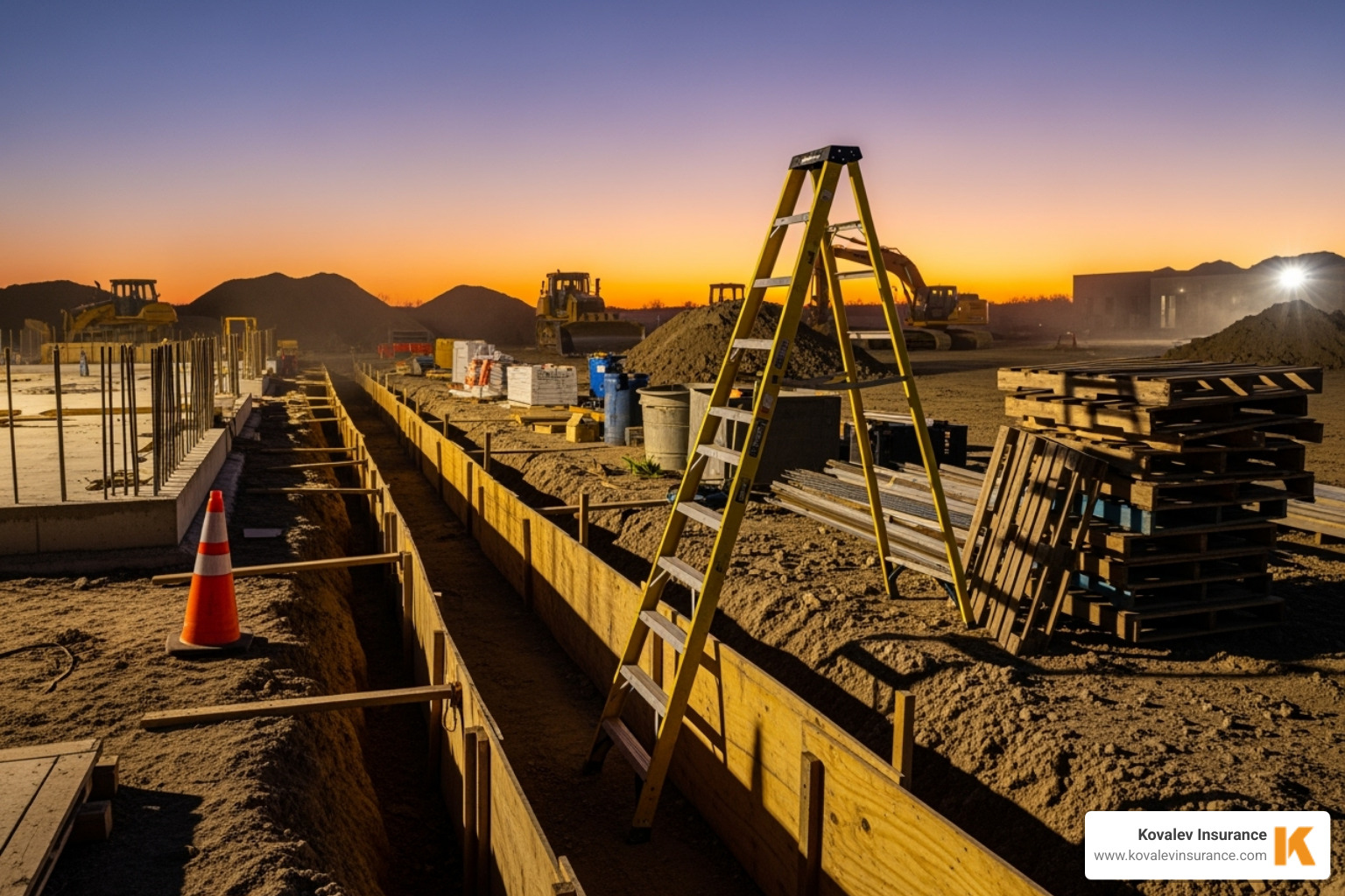 potential job site hazard, like a misplaced ladder or uncovered trench - public liability insurance for self employed builders