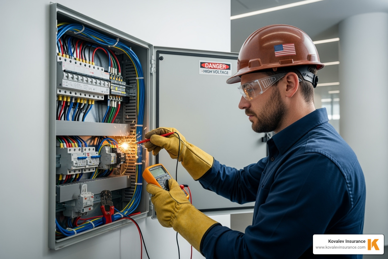 electrician working at a panel - electrical contractor insurance requirements concept