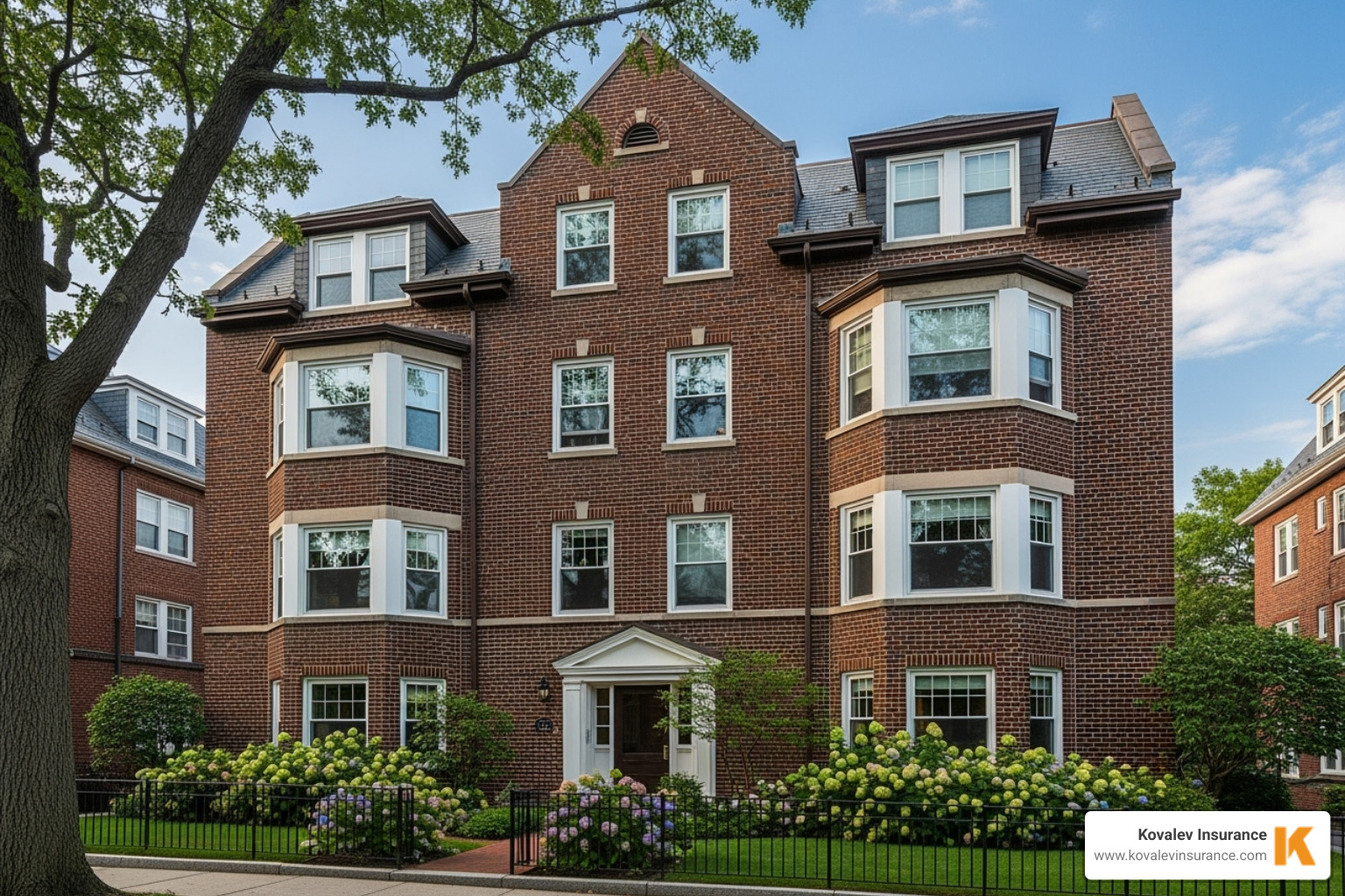 classic brick condominium building in Brookline, Massachusetts - master condo insurance massachusetts