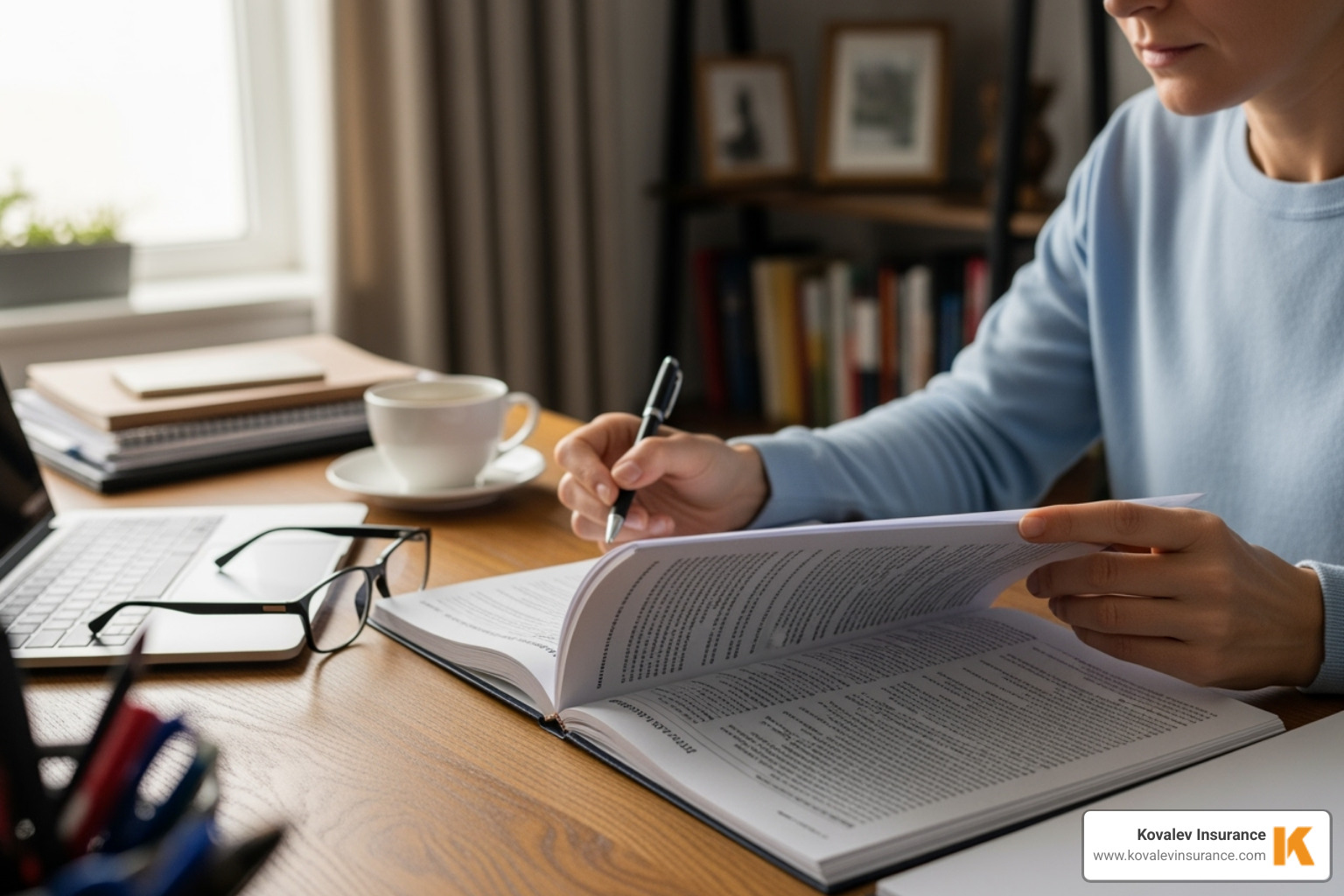 person reviewing an insurance policy document - homeowners insurance for pitbull owners