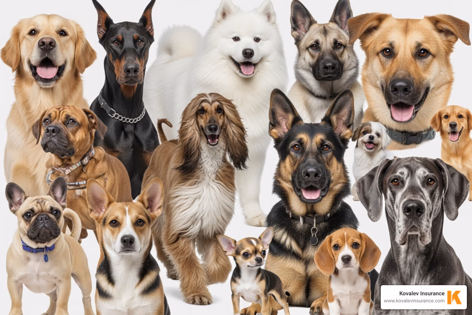 chart showing various dog breeds - homeowners insurance for pitbull owners