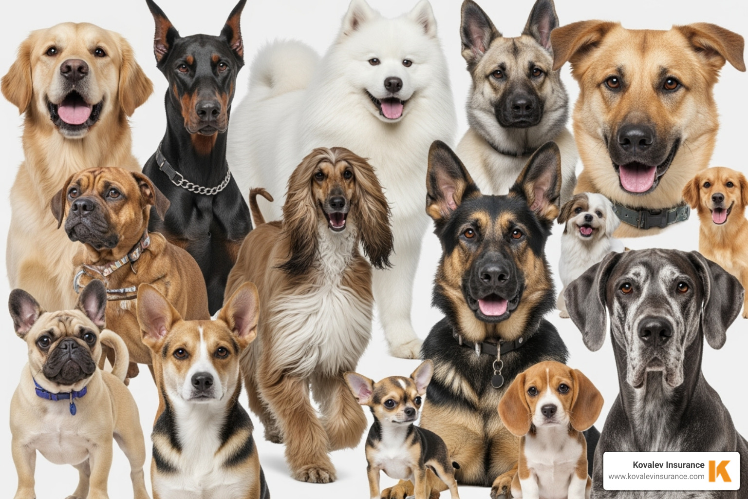 chart showing various dog breeds - homeowners insurance for pitbull owners