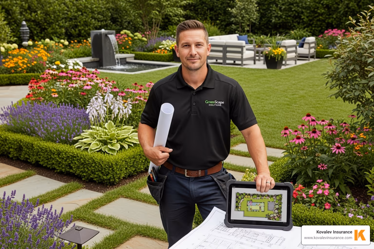 landscaper in nice property -landscape contractors insurance concept