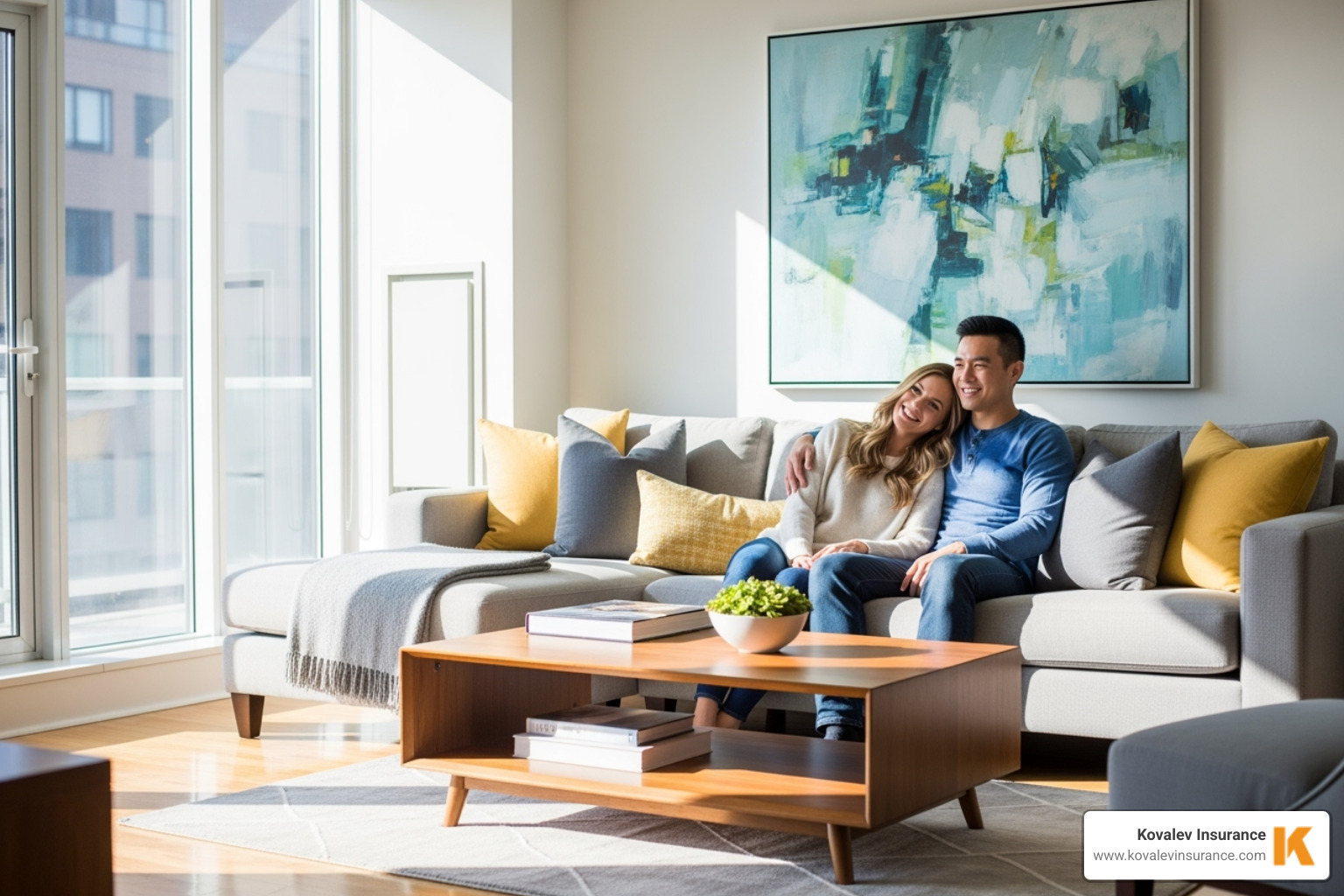 happy couple in well-appointed condo - Affordable condo insurance