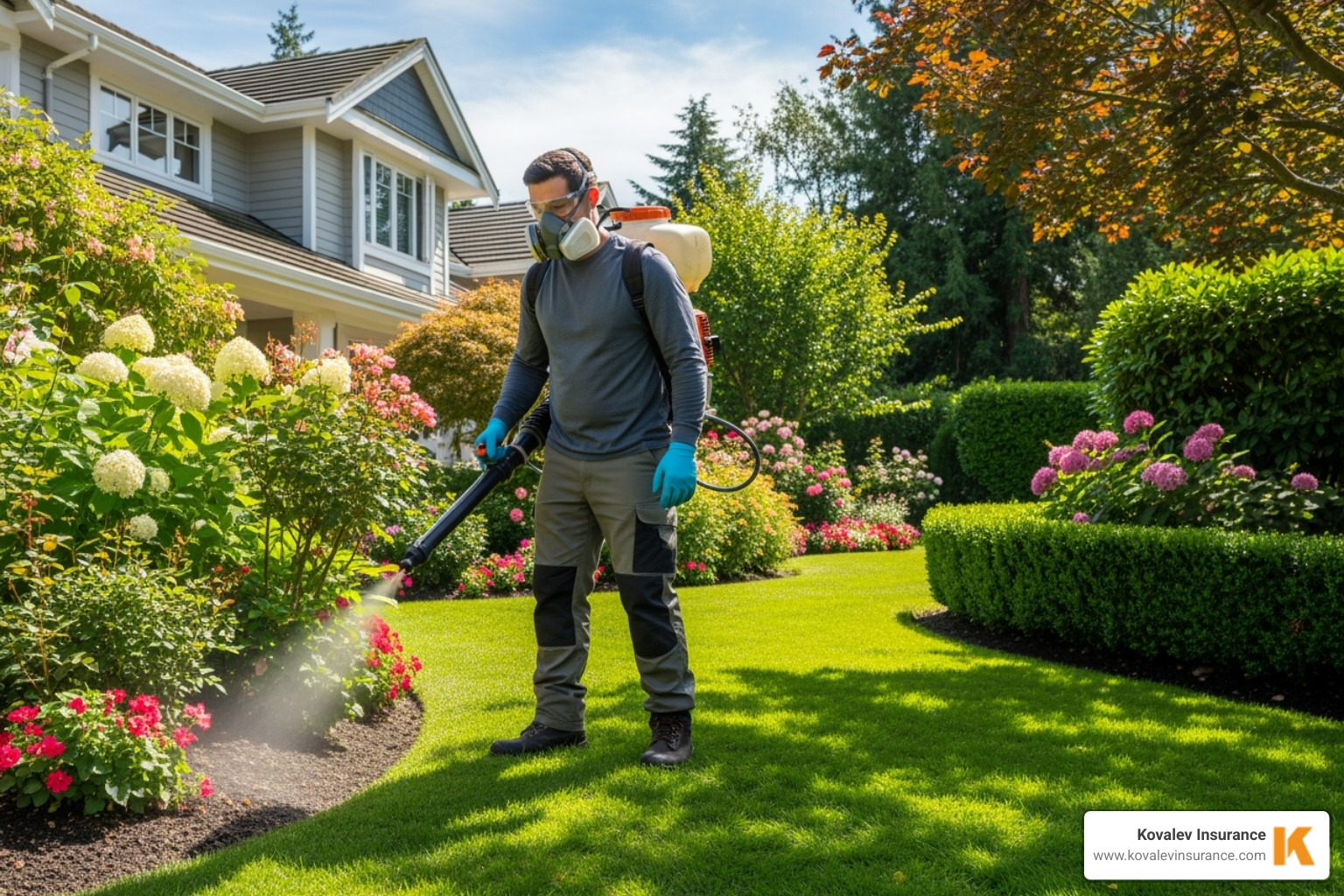 landscaper using a pesticide sprayer safely - landscape contractors insurance
