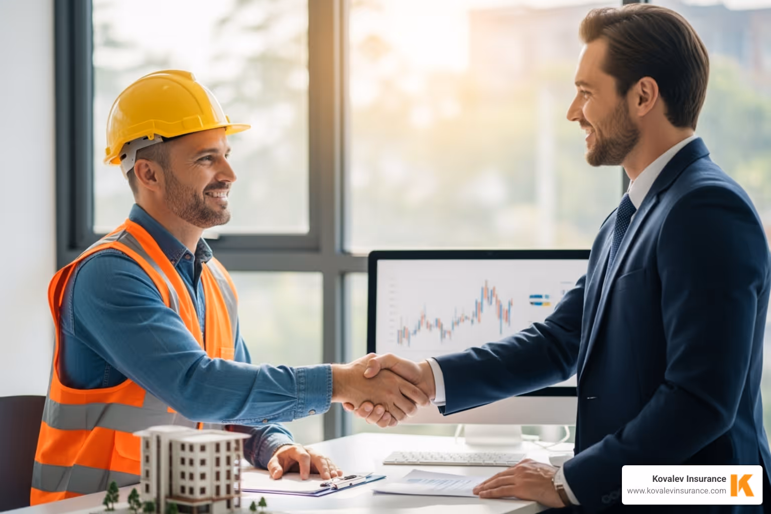 contractor meeting with insurance agent - preferred contractor insurance companies concept