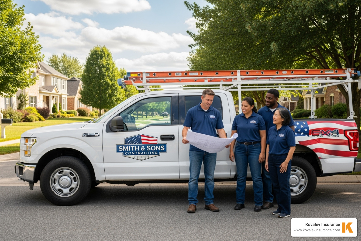 contractor's clean, branded truck and uniformed team - how to become a preferred contractor for insurance companies