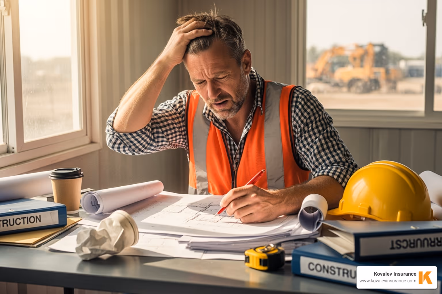 contractor looking frustrated with paperwork - how to become a preferred contractor for insurance companies