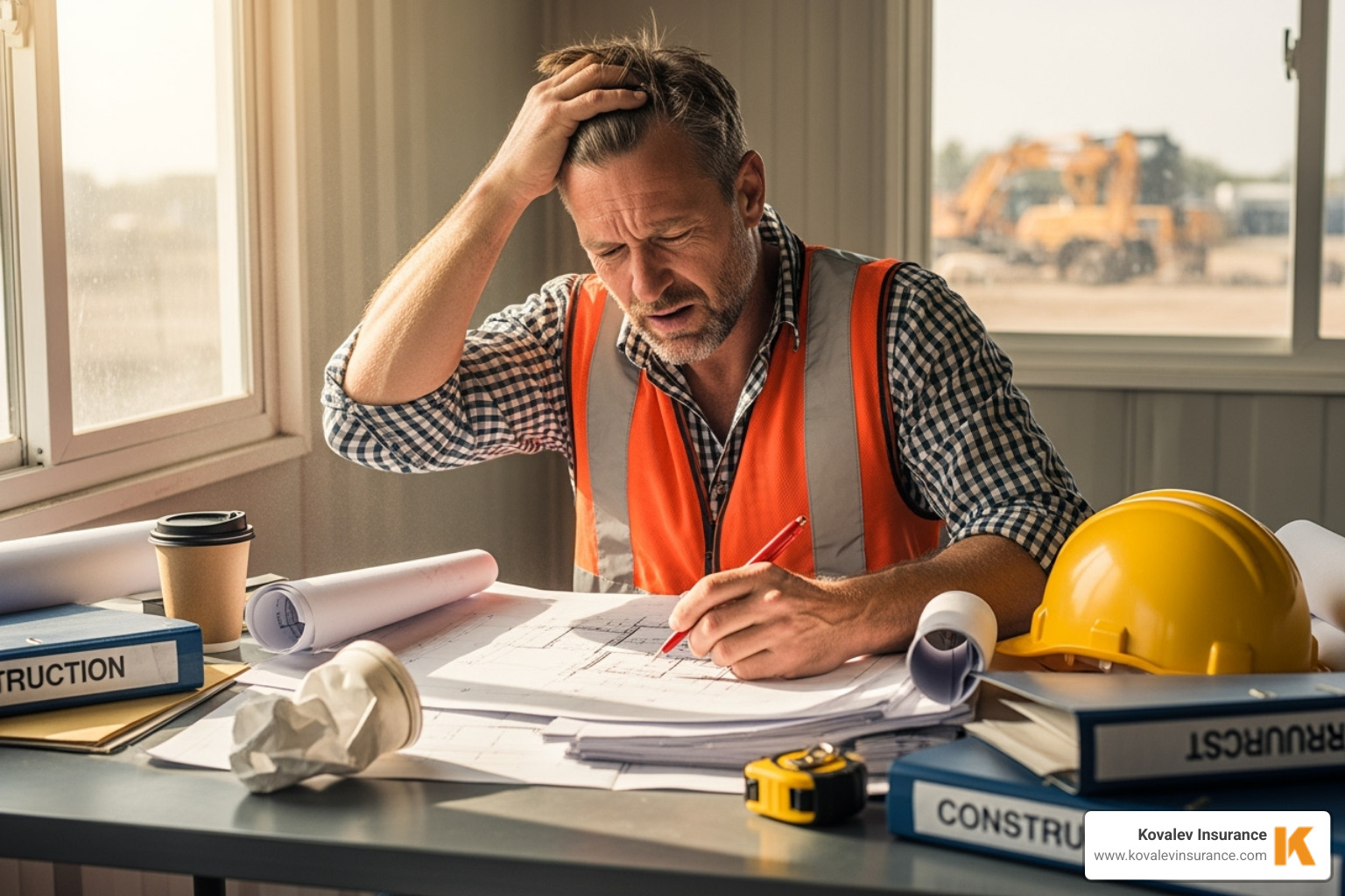 contractor looking frustrated with paperwork - how to become a preferred contractor for insurance companies