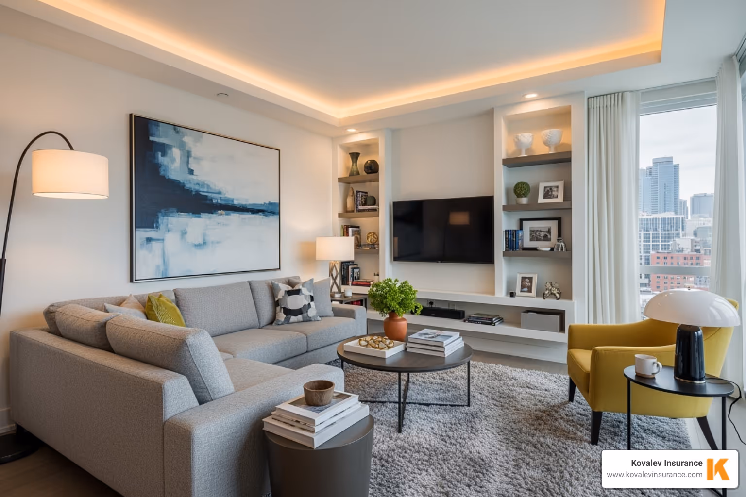 stylish condo interior highlighting fixtures and personal items - condominium insurance massachusetts
