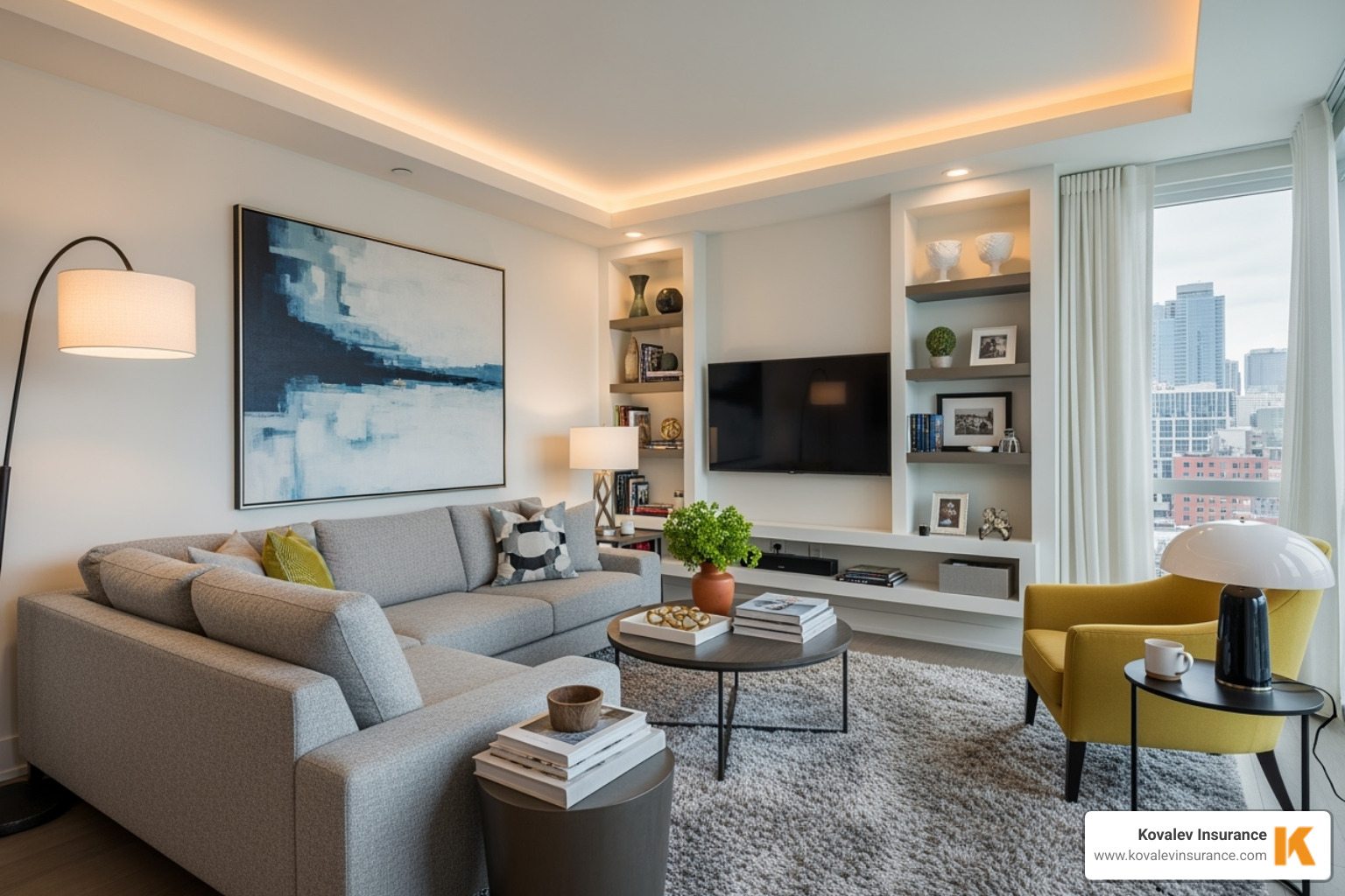 stylish condo interior highlighting fixtures and personal items - condominium insurance massachusetts