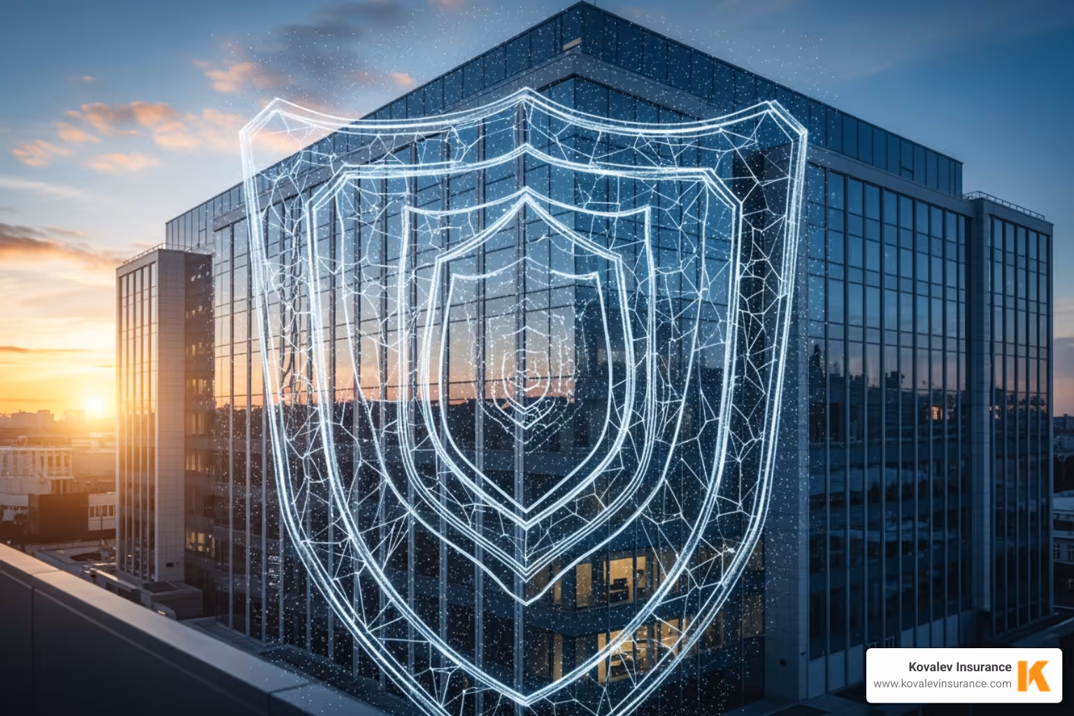 condo with shield illustration over it - commercial liability coverage concept