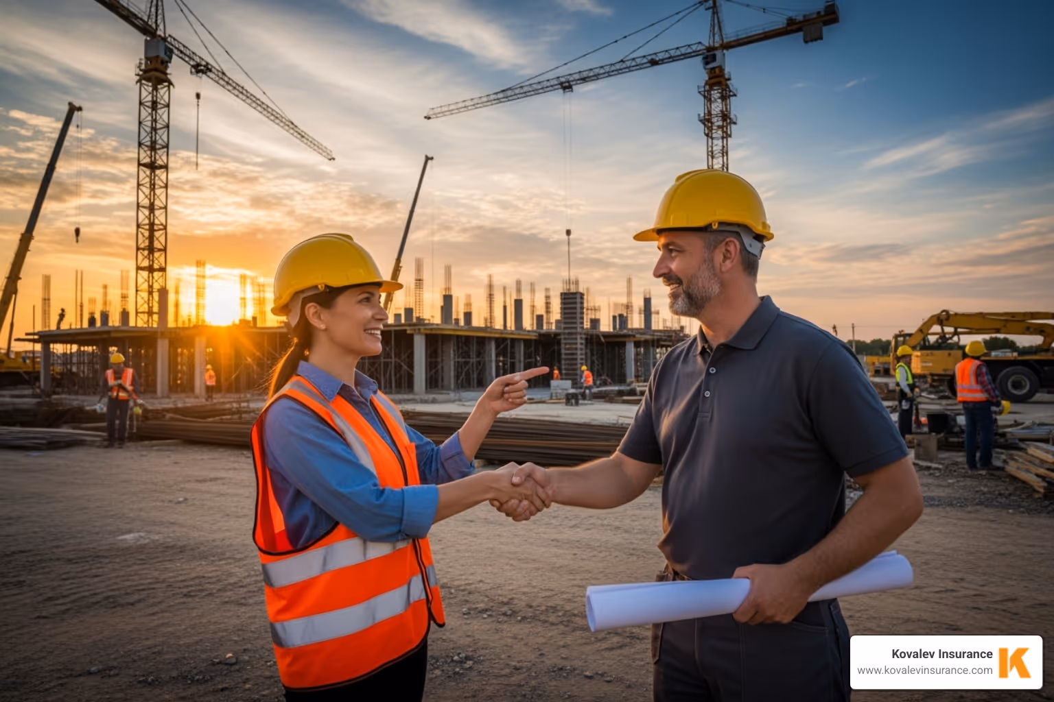 a project owner and a contractor shaking hands on a job site - owners and contractors protective liability coverage