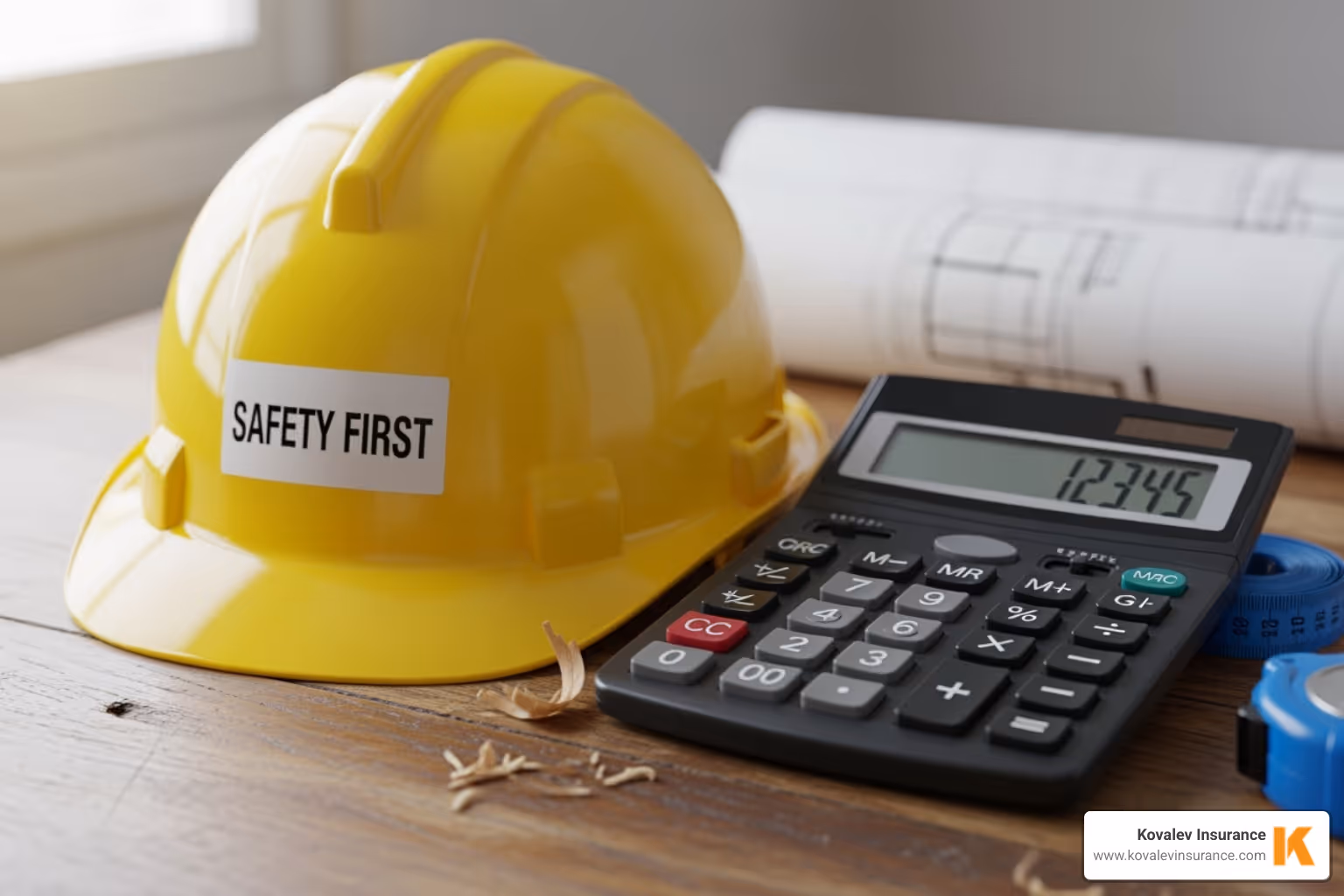 calculator and a hard hat - insurance for self employed builders