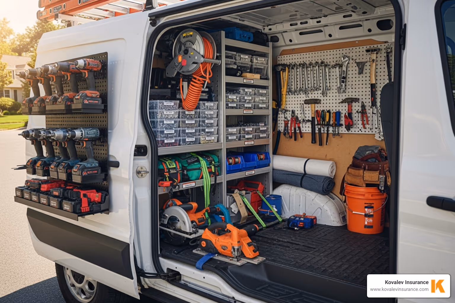 contractor's work van with tools inside - insurance for self employed builders