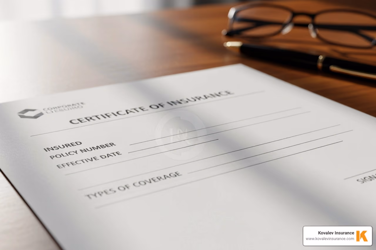 Certificate of Insurance (COI) with key sections highlighted - public liability insurance for self employed subcontractor Certificate of Insurance (COI) with key sections highlighted - public liability insurance for self employed subcontractor