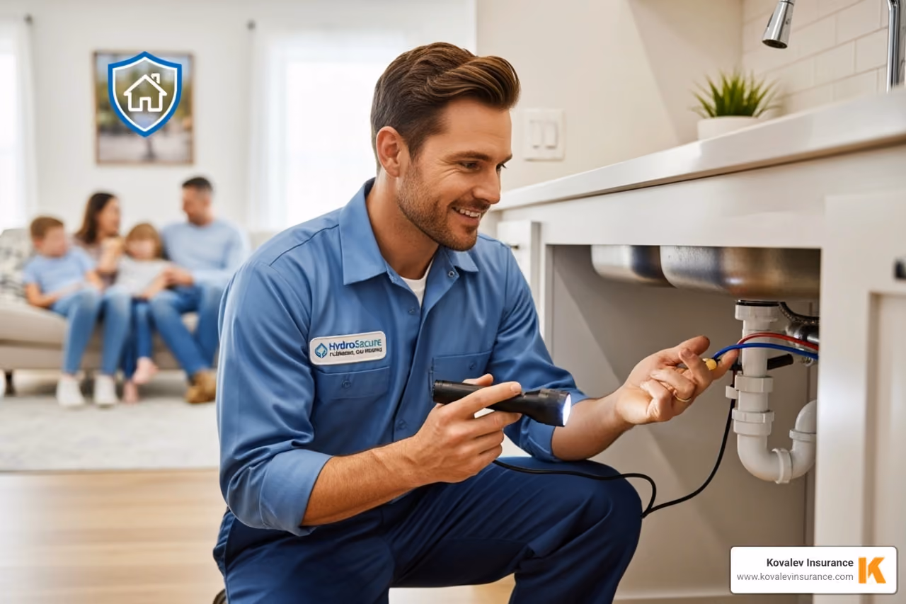 plumber working under cabinet - plumbing insurance companies concept