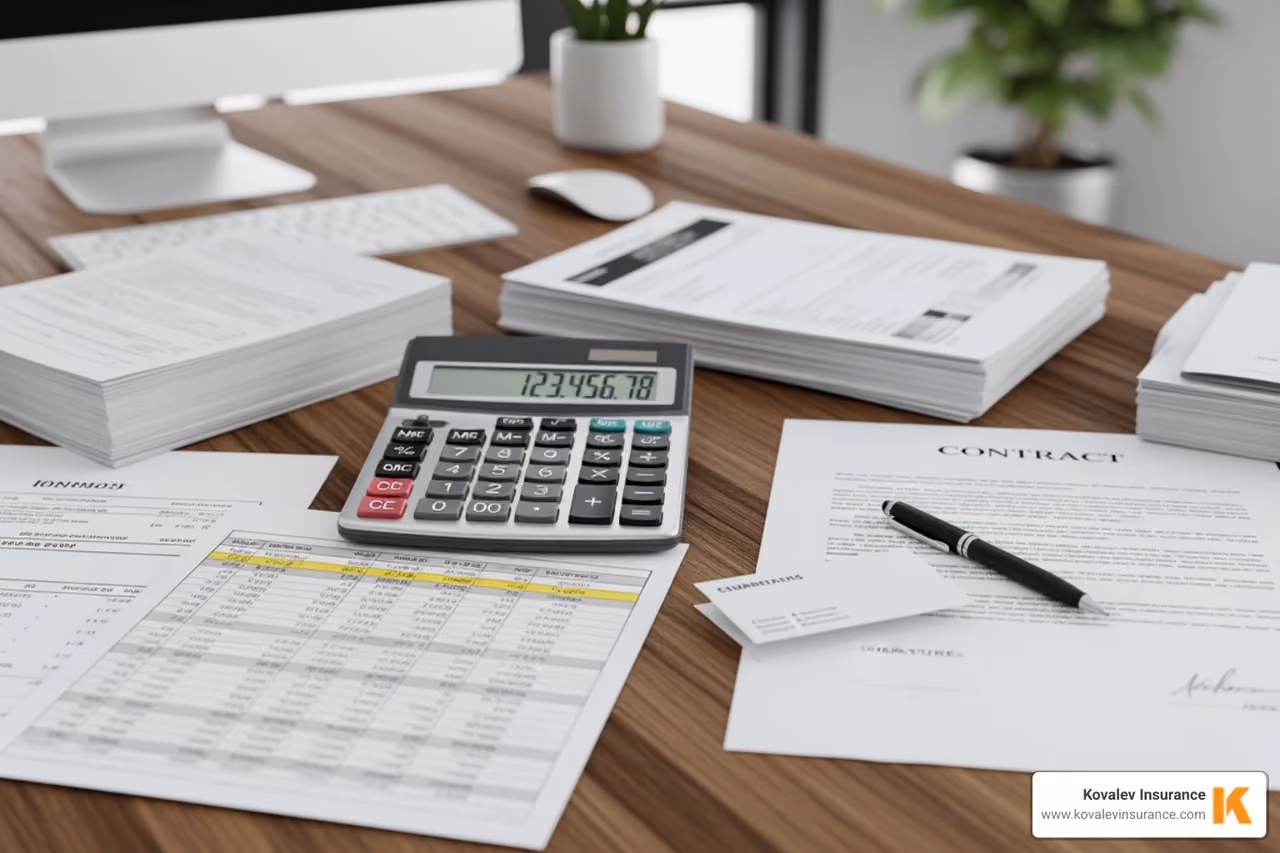 calculator and paperwork on a desk - plumbing insurance companies calculator and paperwork on a desk - plumbing insurance companies