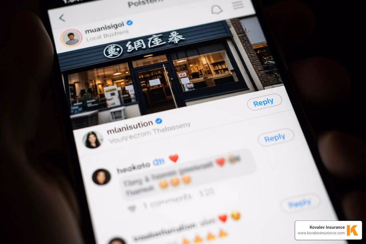 Social media feed showing a potentially defamatory post about a local business - advertising injury coverage Social media feed showing a potentially defamatory post about a local business - advertising injury coverage