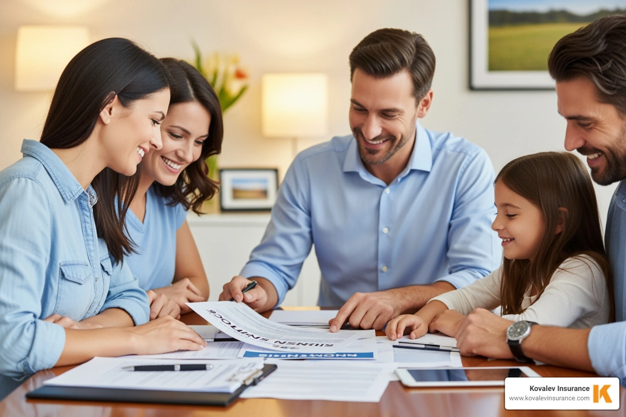 Friendly insurance agent helping a family with their home insurance - Home insurance Brookline MA