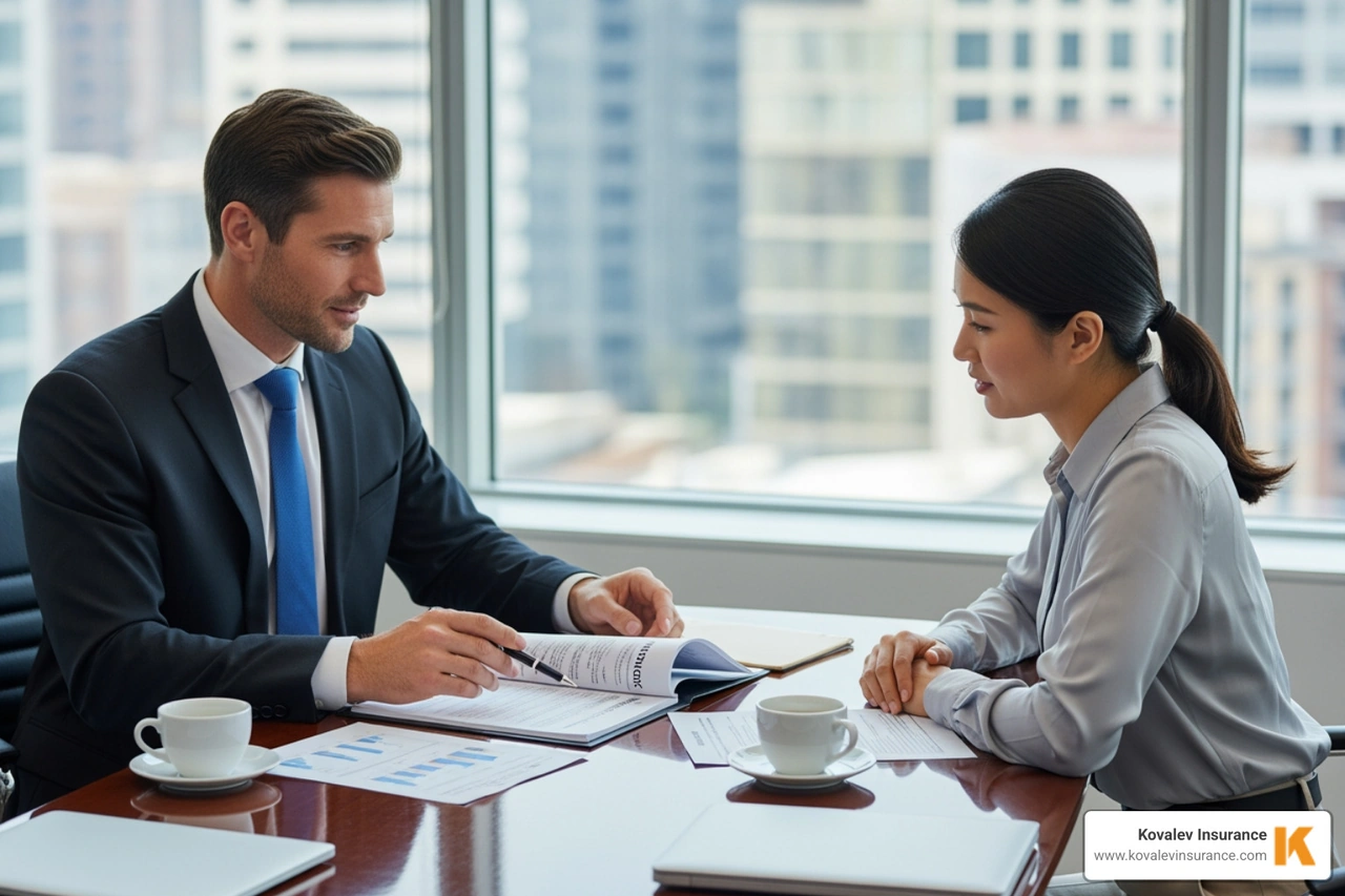insurance agent meeting with a small business owner - cheap commercial car insurance
