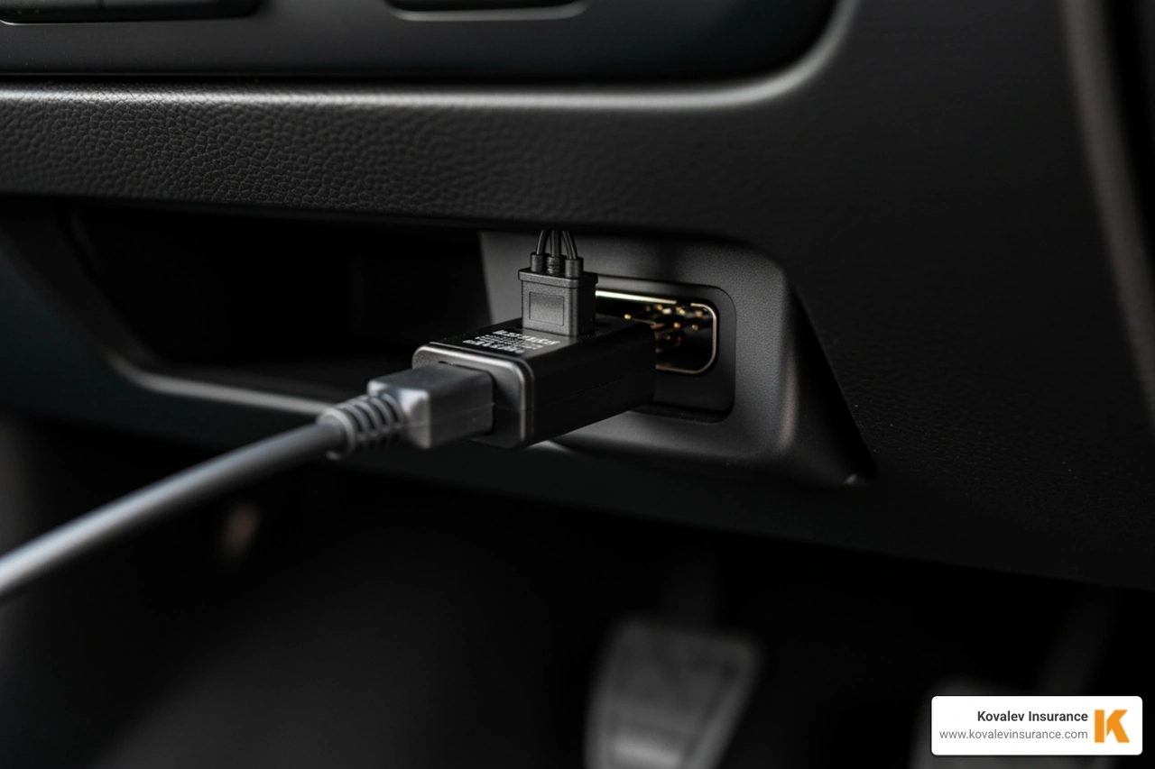telematics device plugged into a vehicle's OBD-II port - cheap commercial car insurance