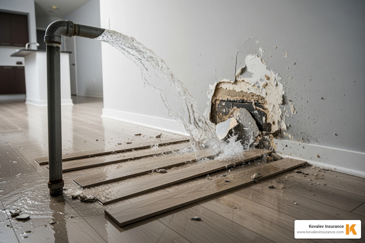 water damage from a burst pipe in a condo unit - condo association insurance