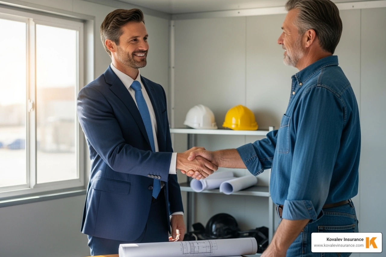 insurance agent shaking hands with a contractor - general contractor insurance near me insurance agent shaking hands with a contractor - general contractor insurance near me