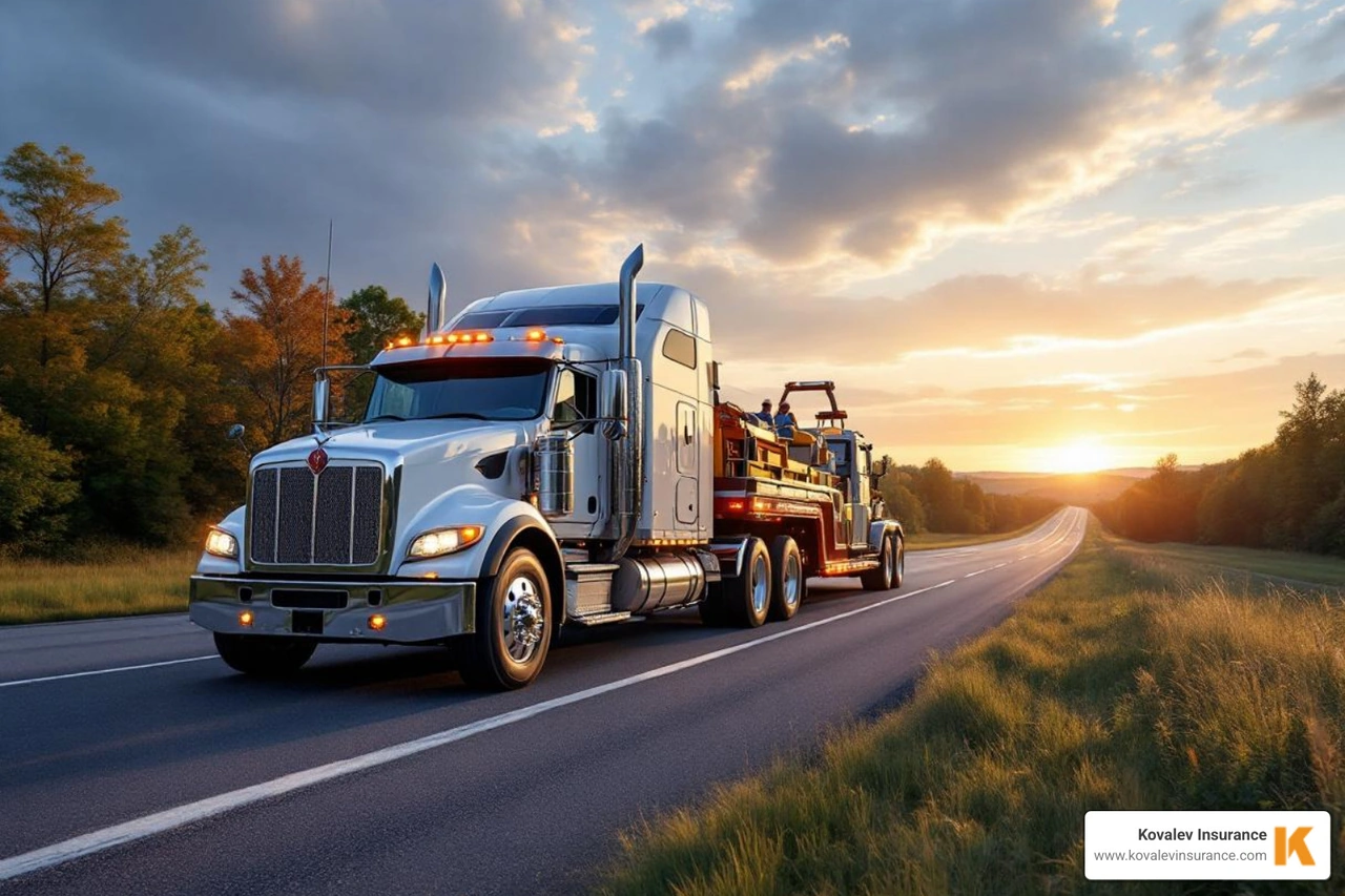 work truck being towed on a Massachusetts highway - business car insurance add on work truck being towed on a Massachusetts highway - business car insurance add on