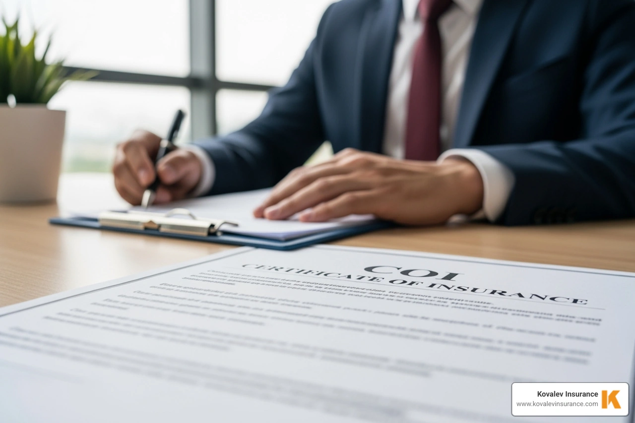 A Certificate of Insurance (COI) for a Massachusetts contractor. - fire protection contractor insurance