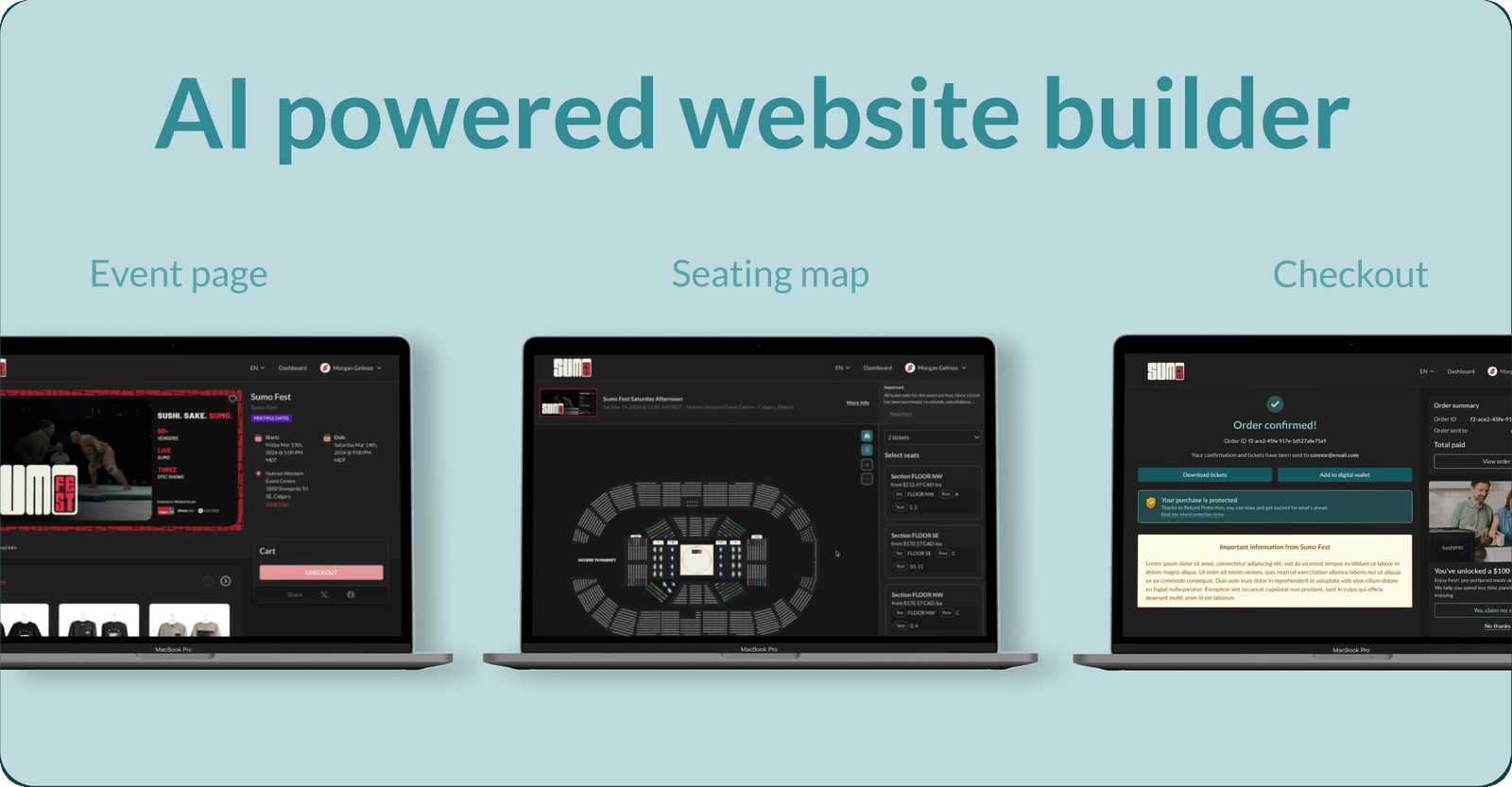 Sumo Fest branded event page, seating map and checkout built with Showpass Website Builder
