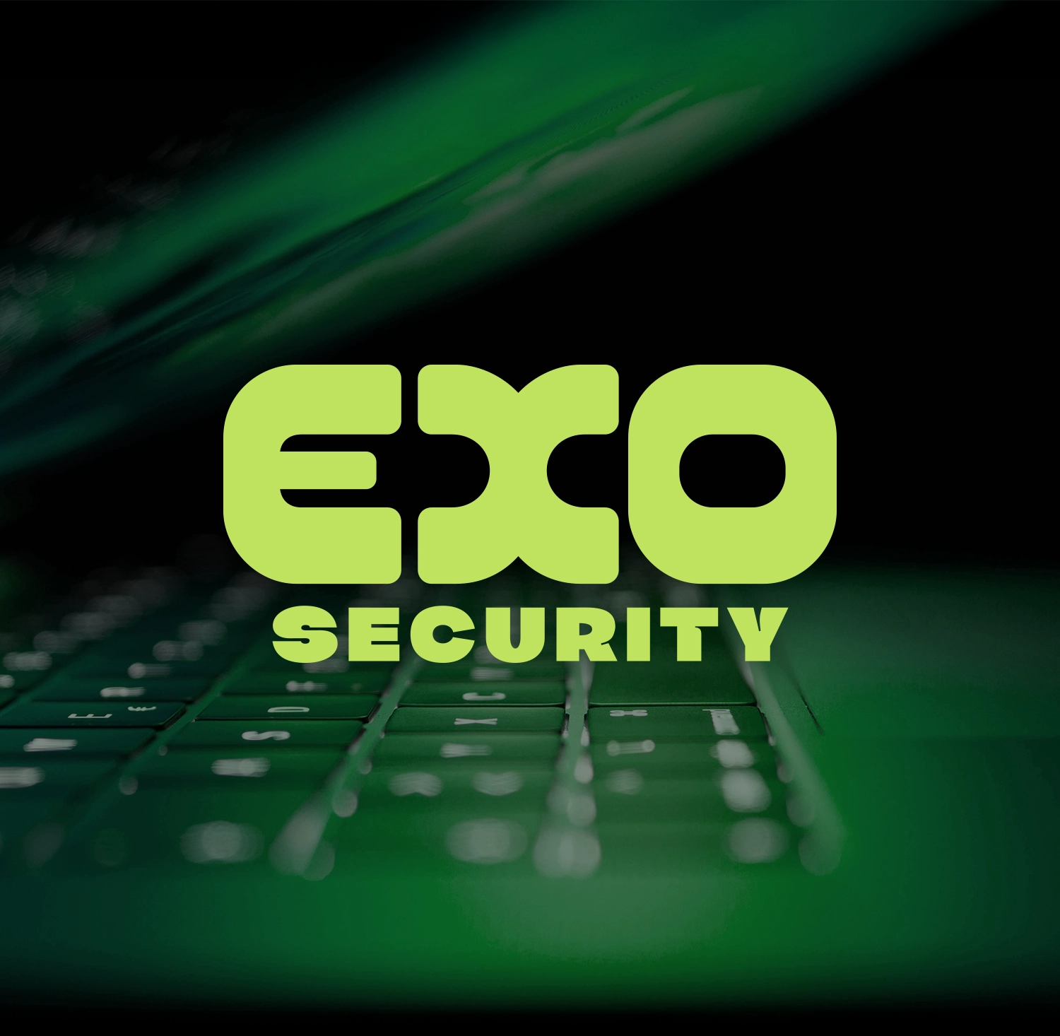 Exo title card. Logo in the front saying "Exo Security" with picture of a laptop behind.