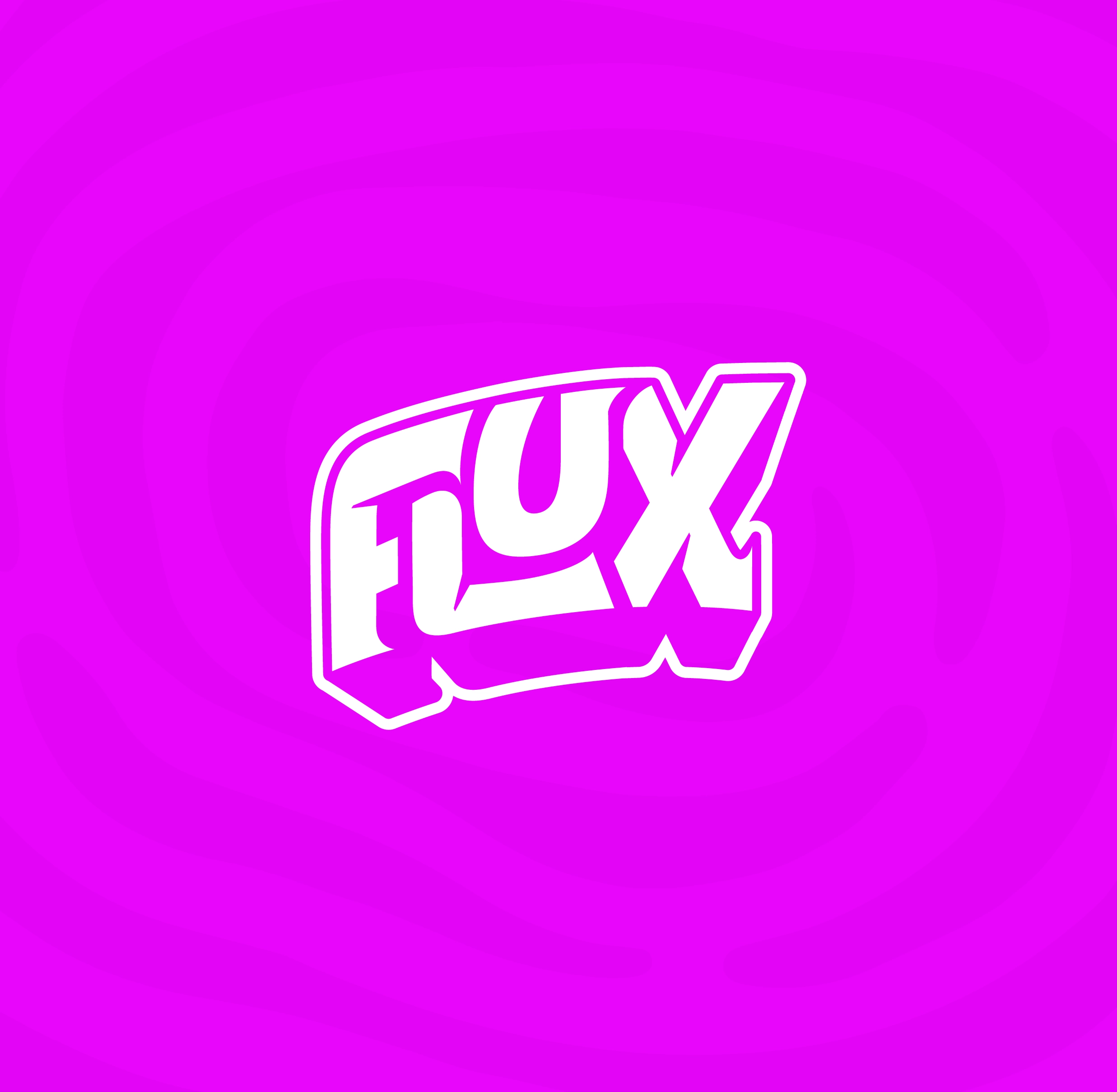 Vibrant pink background with swirling lines circling around the logo for Flux