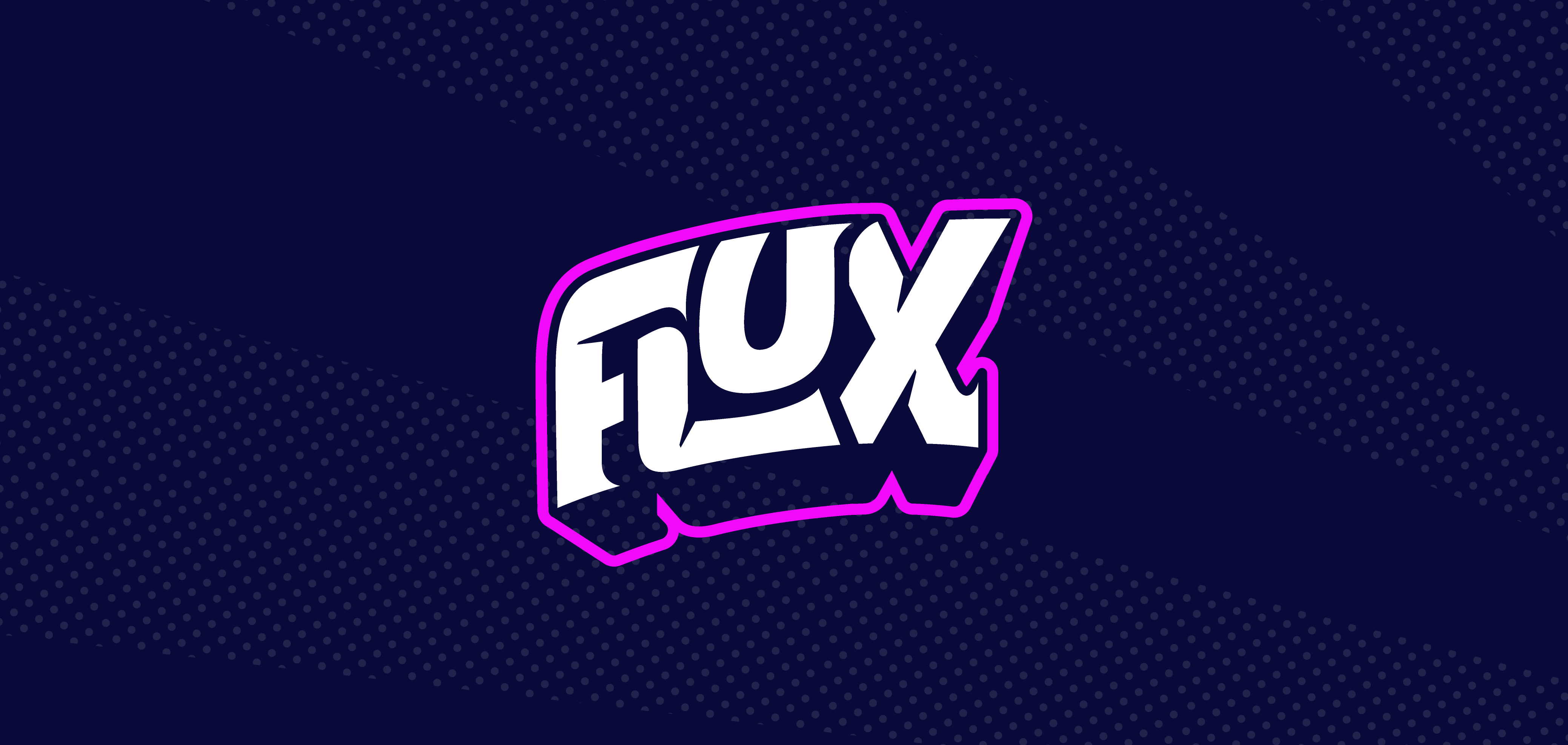 Dark navy background with a dotted pattern, with a bright white Flux logo in the middle