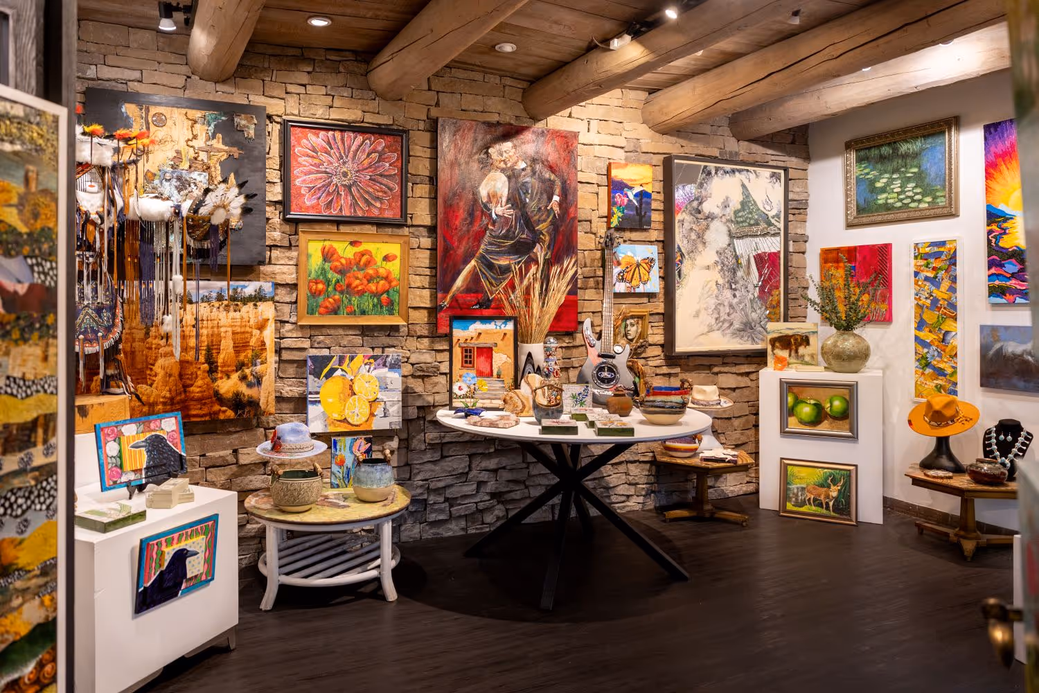 Art work on display in Blue Sky Gallery's shop at Loretto