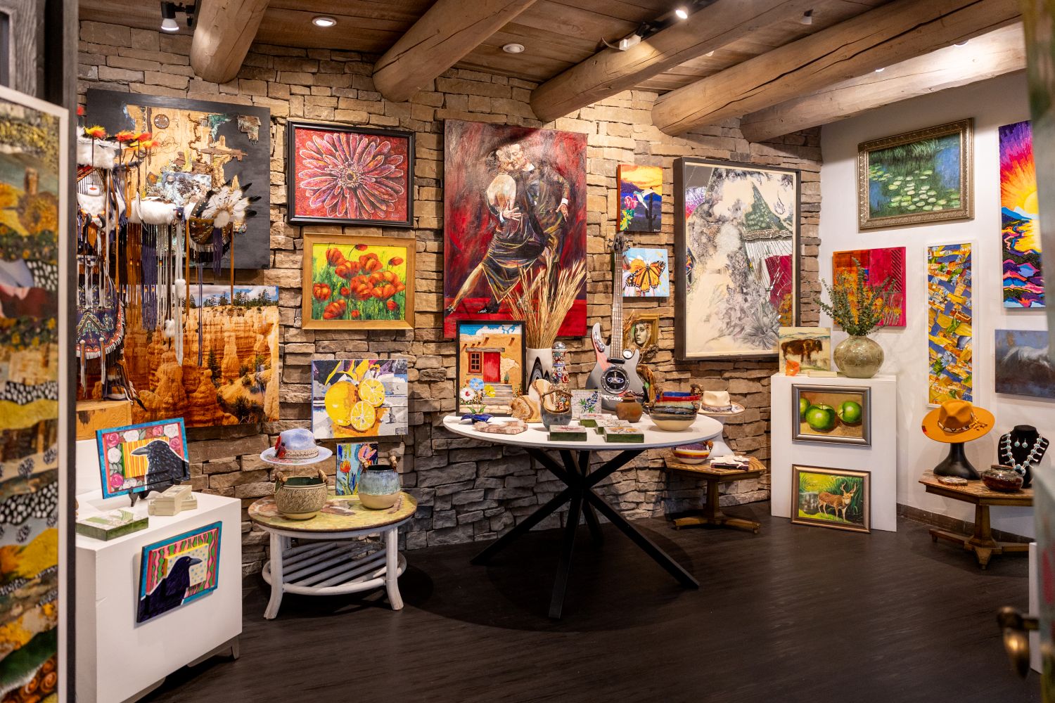 Art work on display in Blue Sky Gallery's shop at Loretto