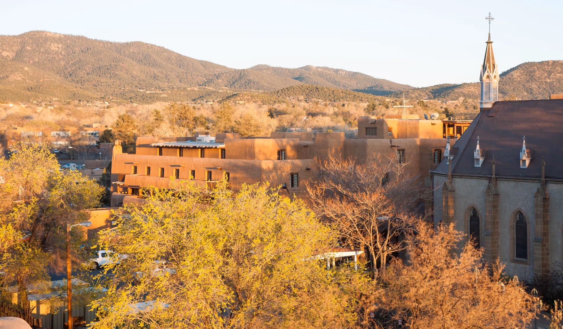 Aerial view of Santa Fe in fall