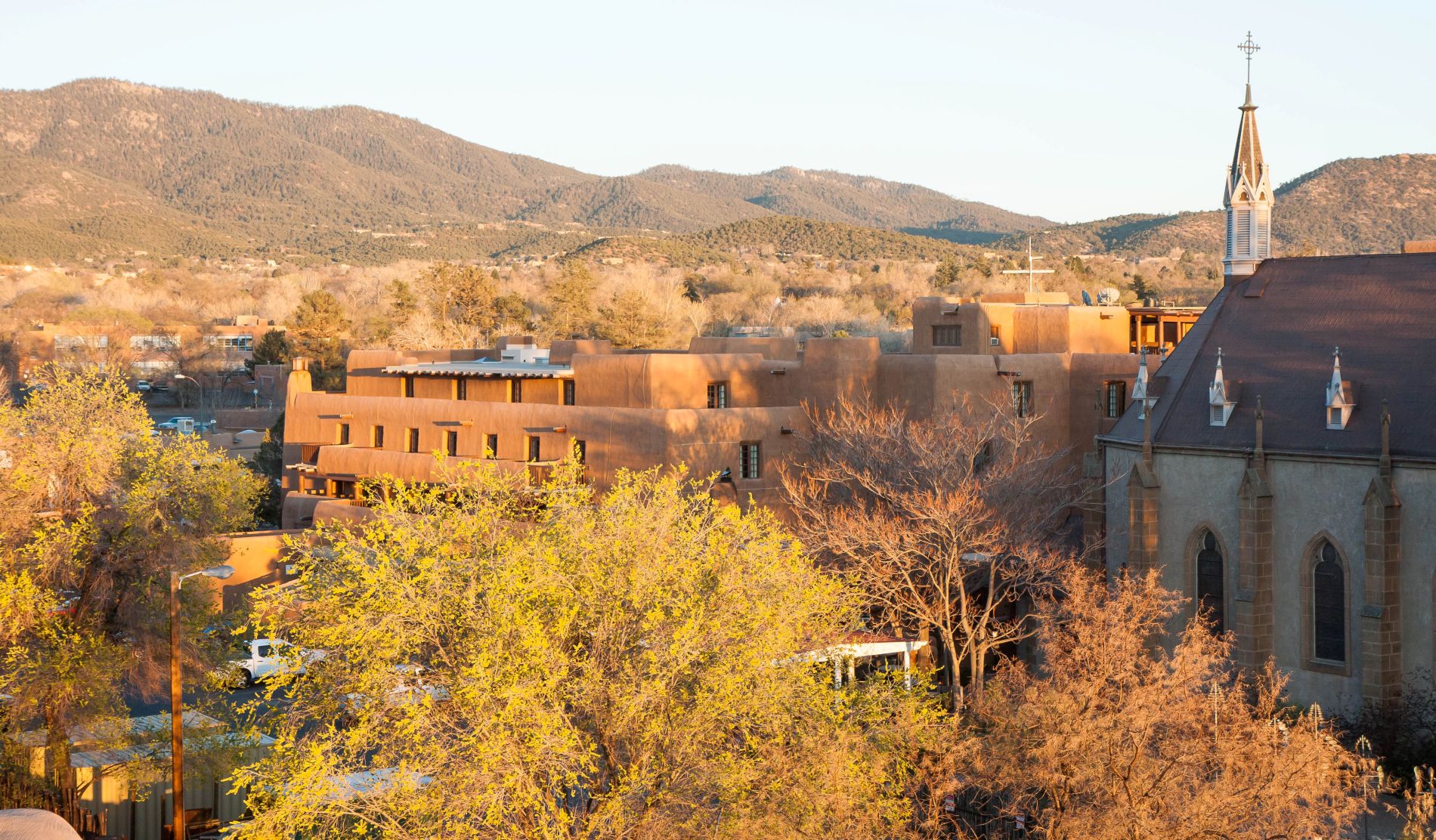 Aerial view of Santa Fe in fall