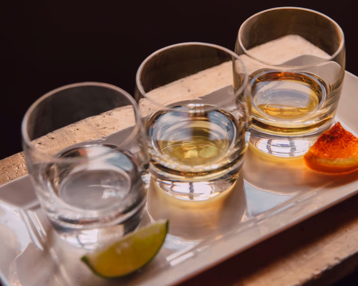 Glasses of tequila for tasting