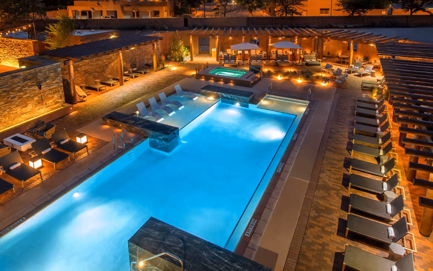 Outdoor pool at dusk