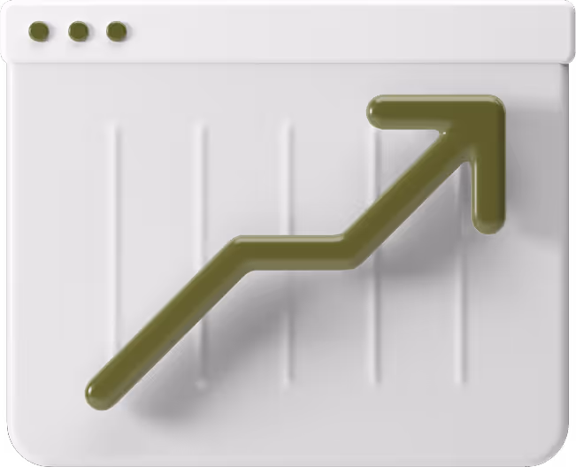 3D illustration of a white browser window with a green upward arrow, symbolizing conversion rate optimization and business growth.