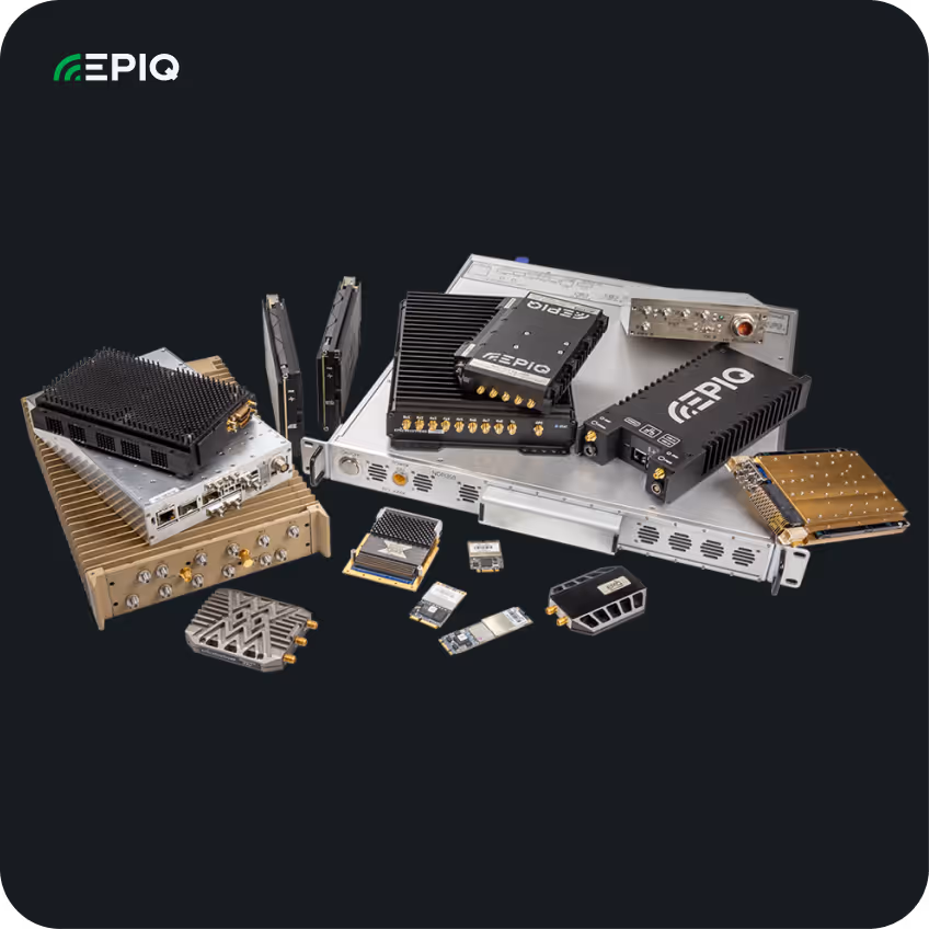 Enterprise-grade embedded hardware and RF communication devices developed by EPIQ, showcasing rugged modules, enclosures, and high-performance connectivity components for defense and industrial systems.