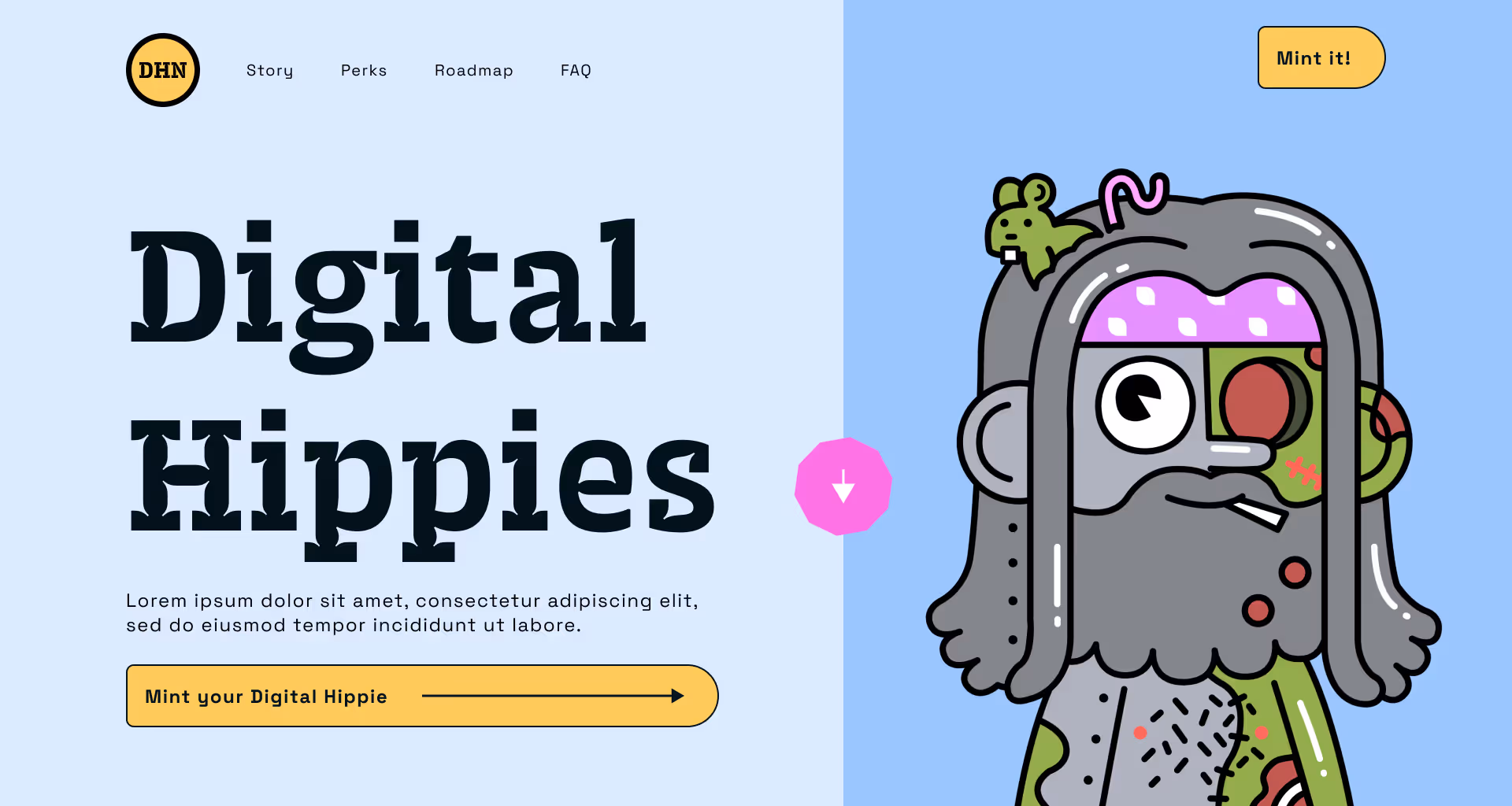 Digital Hippies NFT landing page design