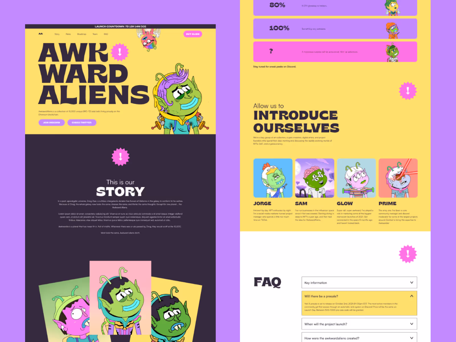 Awkward Aliens NFT landing page design
